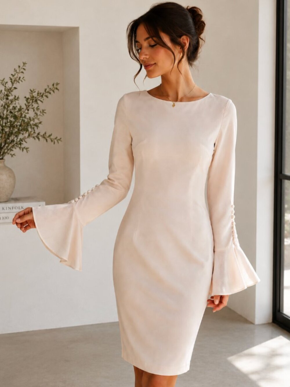 NWT Calvin Klein Dress with Bell Flutter Sleeve Size 8 Light Pink
